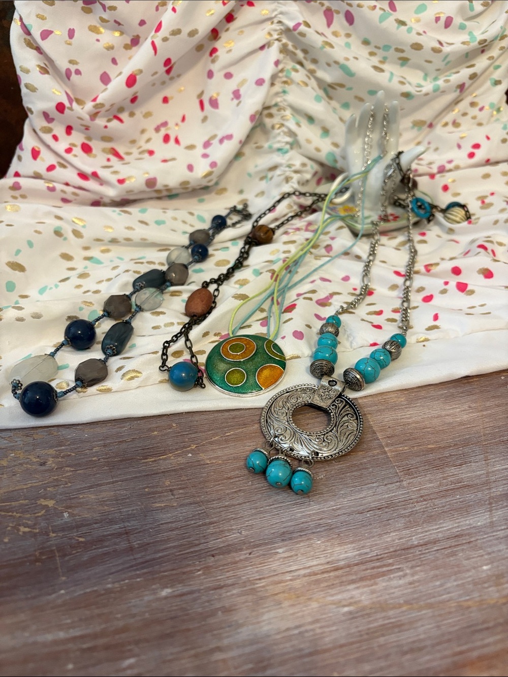 Boho Turquoise & Silver Pendant Necklace - Women's Jewelry Lot of 4 necklaces!!!